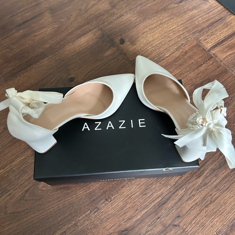 Azazie PEARL BOW ANKLE STRAP PUMPS - Picture 2 of 11